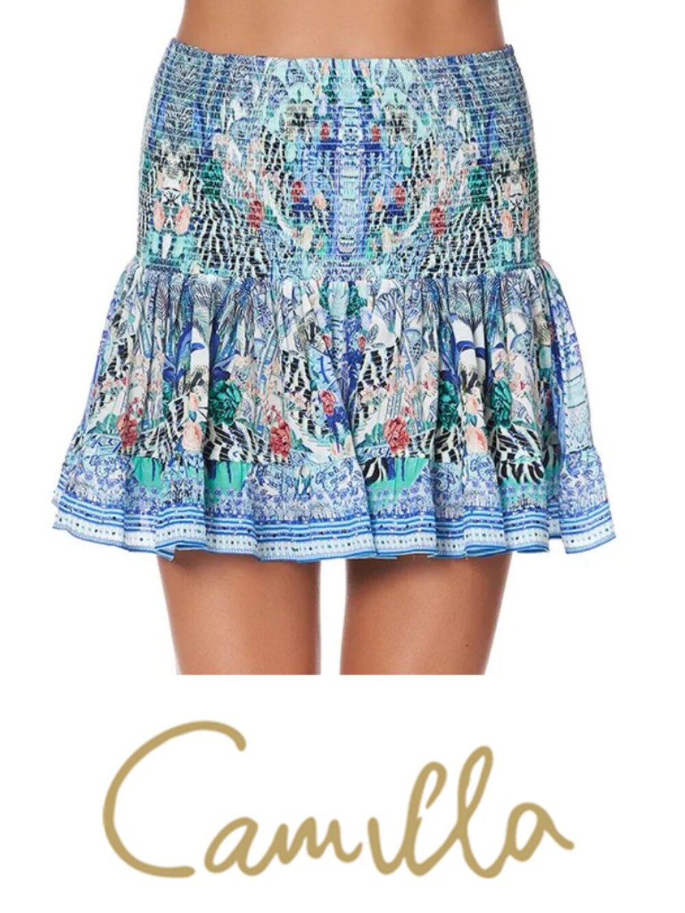 Camilla Wings Of Luxor Short Shirred Skirt Size Medium b110e